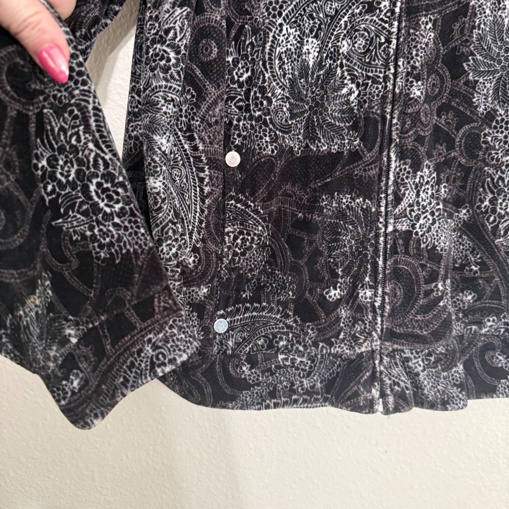 Jane Ashley Jacket Women's Large Black Paisley Long Sleeve Mock Neck Fleece Zip - Picture 7 of 10